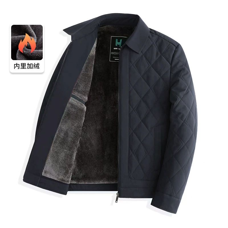 Мужская утепленная флисовая куртка-пальто из хлопка на осень-зиму 2025 года для пап, теплая хлопковая куртка для мужчин среднего и старшего возраста с отложным воротником