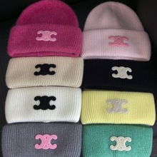 新款凯旋门兔毛针织帽女网红同款小红书百搭毛线帽冬天保暖冷帽子