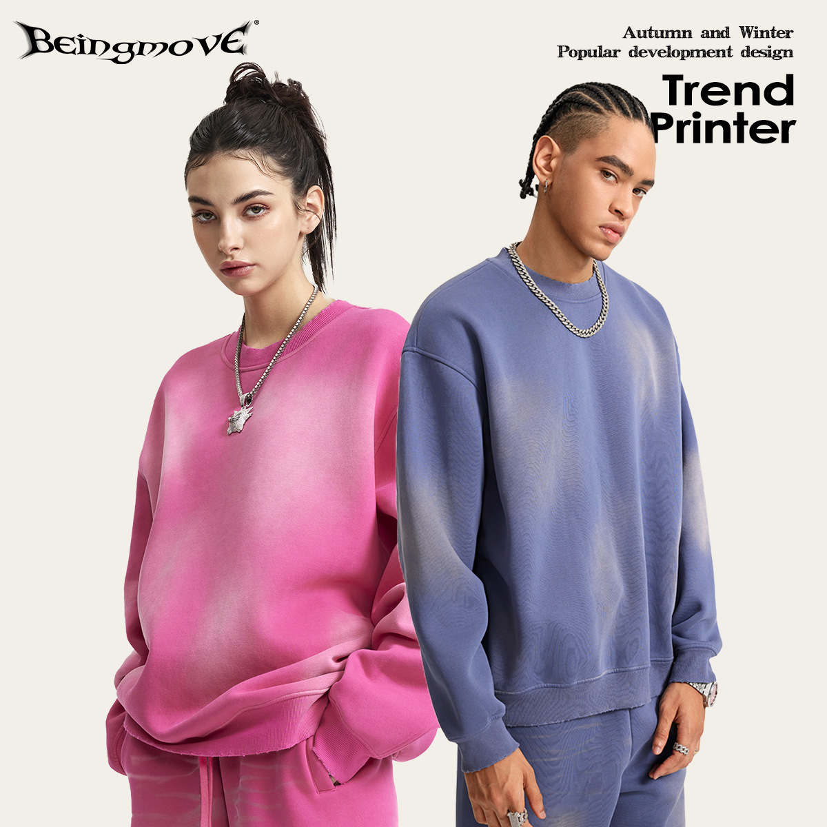 2025 otoño y invierno marca de moda retro hacer viejos pesos pesados 375G lavado con agua cuello redondo acolchado pareja de moda camiseta para hombres