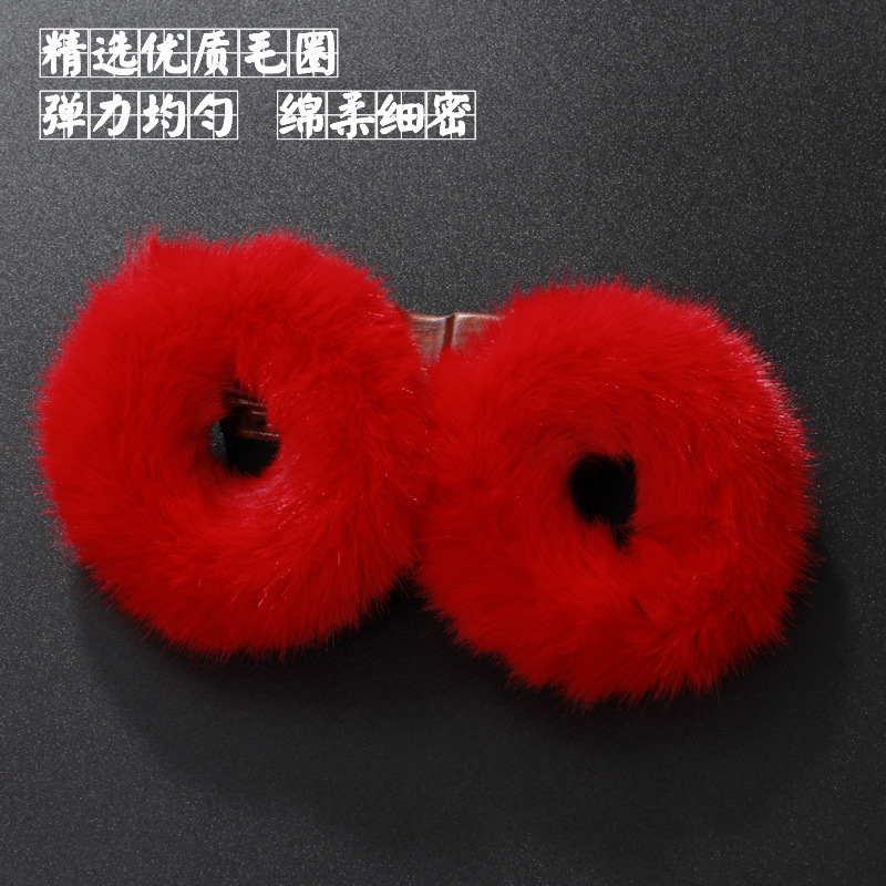 Año Nuevo accesorios para el cabello imitación conejo de peluche anillo de pelo estilo chino niños Hanfu accesorios para el cabello niña bebé Bola de piel roja estilo antiguo