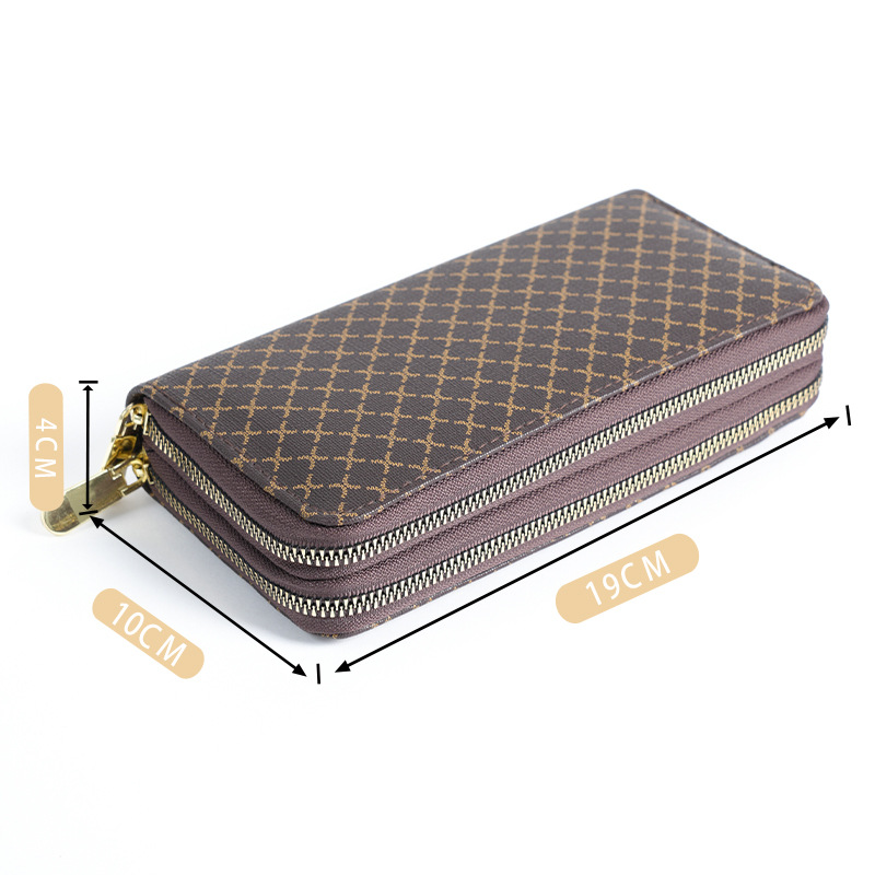 Square Shape Women's Argyle Pu Leather Zipper Wallets