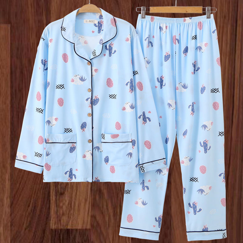 100% algodón más el tamaño de los pijamas de las mujeres Primavera, Otoño e Invierno manga larga suelta de mediana edad y joven confinamiento desgaste del hogar traje de verano