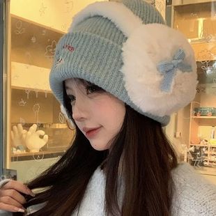 Plush New Bow Winter Ear Bag Warm Imitation White Antifreeze fleece-lined Rabbit Hair Cold-proof Ear Cover Earmguard Windproof