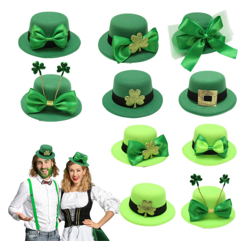 New Cross Border Spot Wholesale St Patrick's Day Headwear Shamrock Green Hat Irish Festival Top Hat