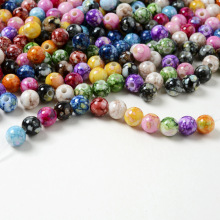 8MM亚克力炫彩直孔花珠圆形桶珠手链项链散珠子手工DIY饰品配件