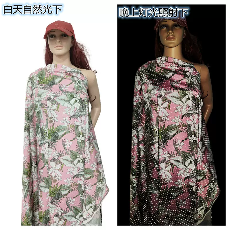 厂家供应印花色丁布料加工亮银色反光点点面料代加工七彩反光花布