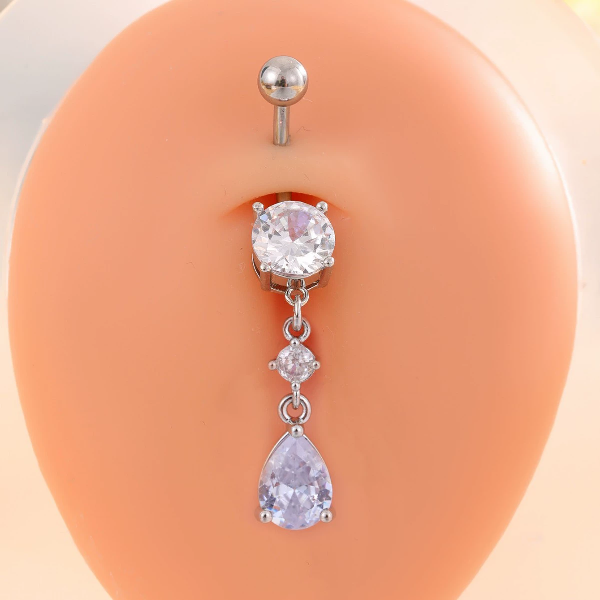 Belly button piercing with zircon drop-shaped, flowered
