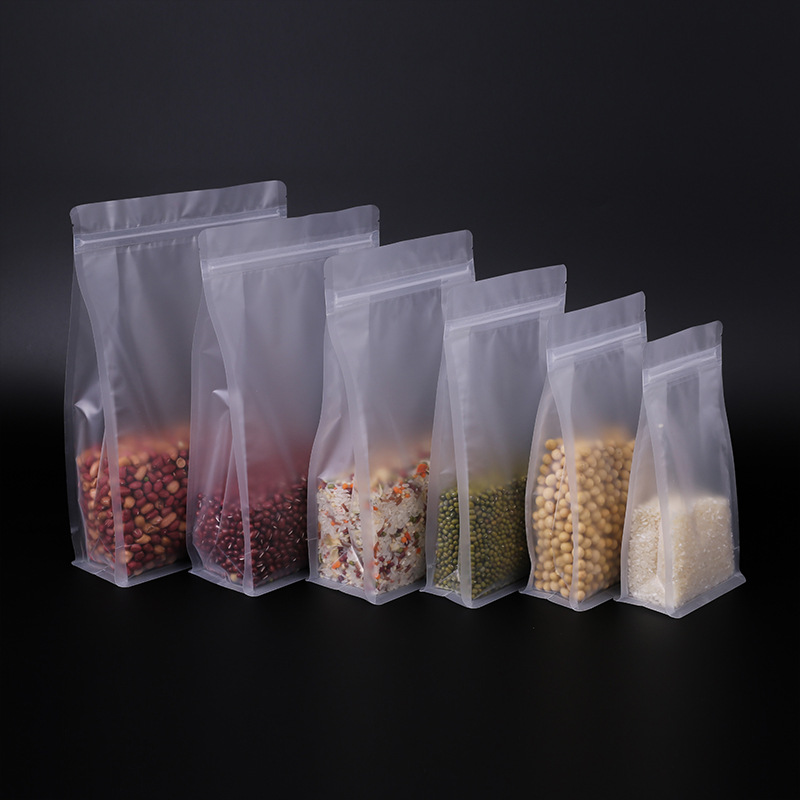 Custom-made frosted transparent plastic bag food packaging bag large and small eight-sided seal self-standing bag custom-made