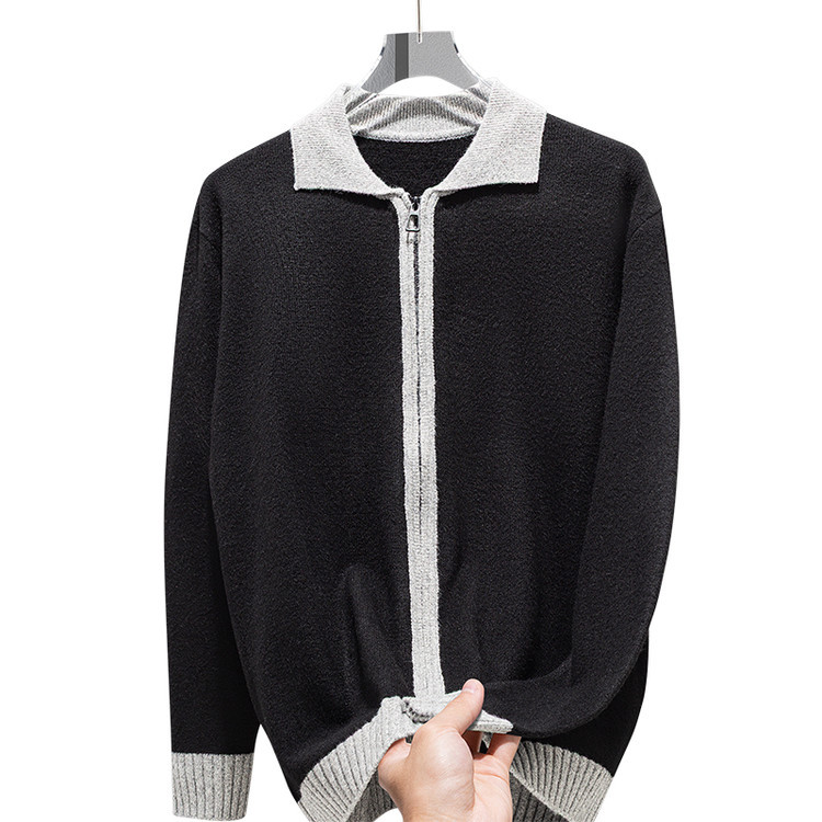 Amazon otoño y invierno nuevo estilo coreano de color de punto de collar de moda chaqueta de cremallera cardigan chaqueta