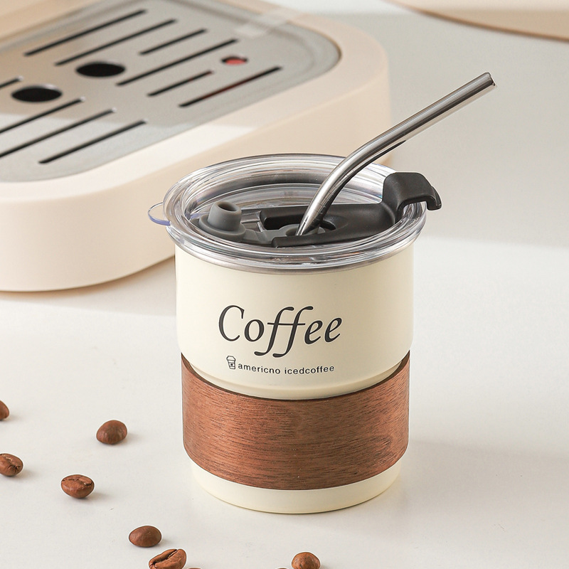 Taza de café americana de acero inoxidable 304 taza portátil con tapa y asa taza de campamento al aire libre antiescaldado taza de agua potable