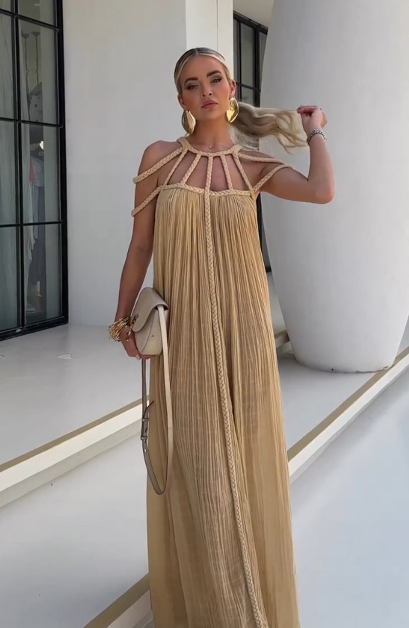 Polyester Fabric Type Mid Waist Waist Line Wholesale Women's Sexy Solid Color Holiday Banquet Bar Round Neck Sleeveless Party Dress