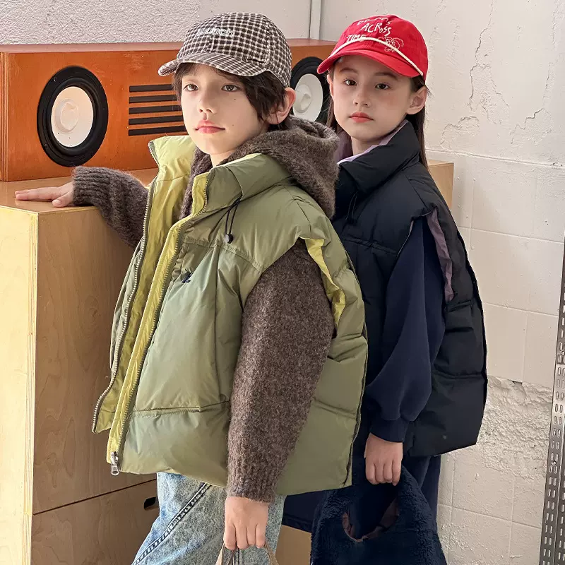 儿童冬季羽绒马甲2025新款双面穿加厚款男女童洋气中大童保暖坎肩