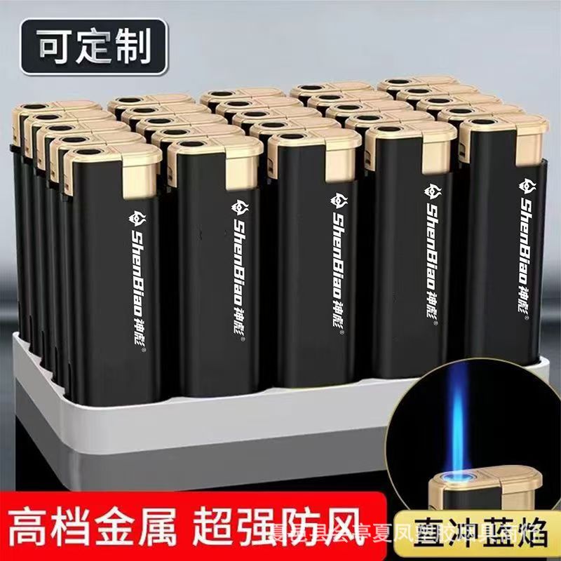 Publicidad de encendedor a prueba de viento de metal inflado láser de alta calidad impresión directa llama azul impresión UV color publicidad