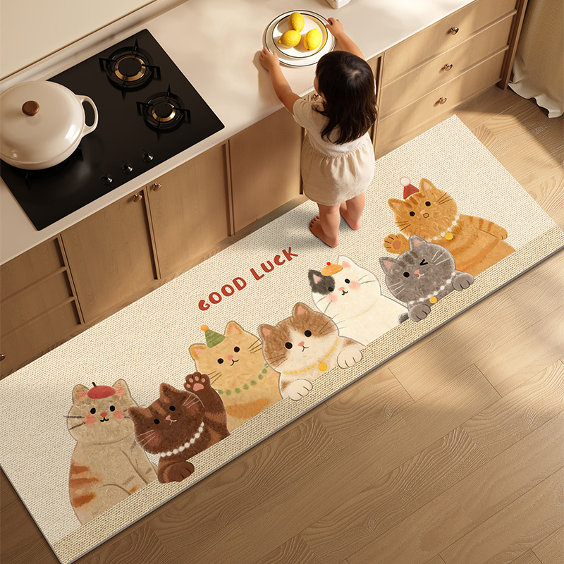 Cross-Border Cartoon Cat Two-Piece Kitchen Floor Mat Set, Wipeable and Washable, Special Foot Mats, Manufacturer's Ready Stock, Carpets Available for Dropshipping