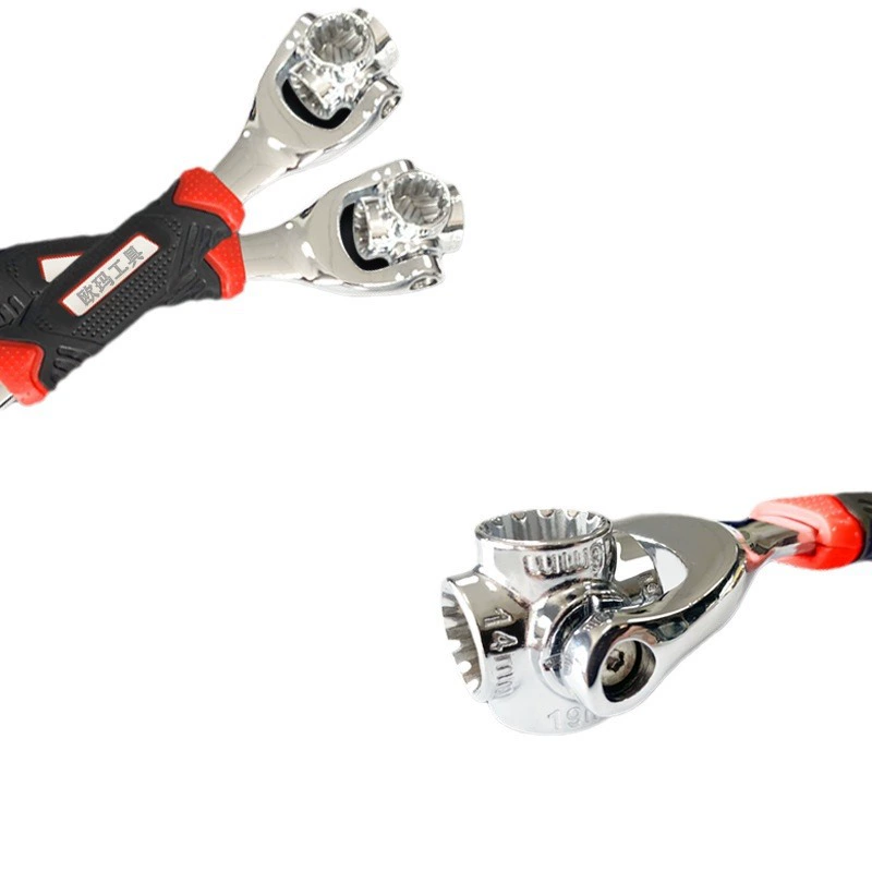 Ouma Tools customized eight-in-one double-head multi-purpose rubber handle thickened sleeve movable 360-degree rotating wrench
