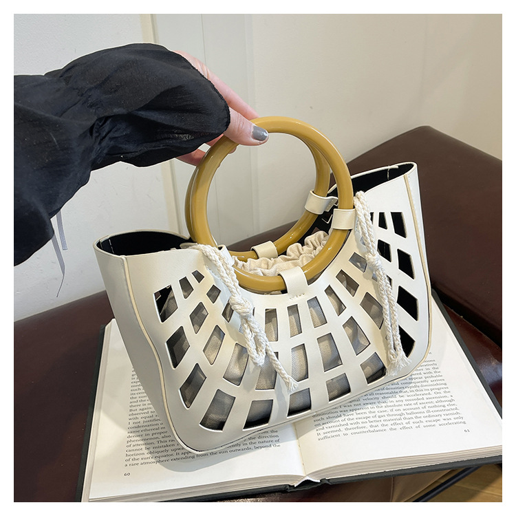967g Weight Hollow Fashion Element String Closure Type Double Handle Strap Type Handbag Bags Type Casual, Daily, Shopping Occasion Pu Leather Material Solid Color Pattern All Seasons Season Women's Gender Classic Style Style Square Shape Women's Pu Leather Solid Color Classic Style Hollow Square String Handbag 11