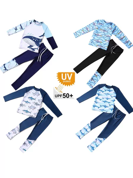Children's Swimsuit Boy Long-Sleeved Split Suit Quick-Drying Sun Protection Diving Suit Surfing Suit Small, Medium and Large Boy Swimsuit