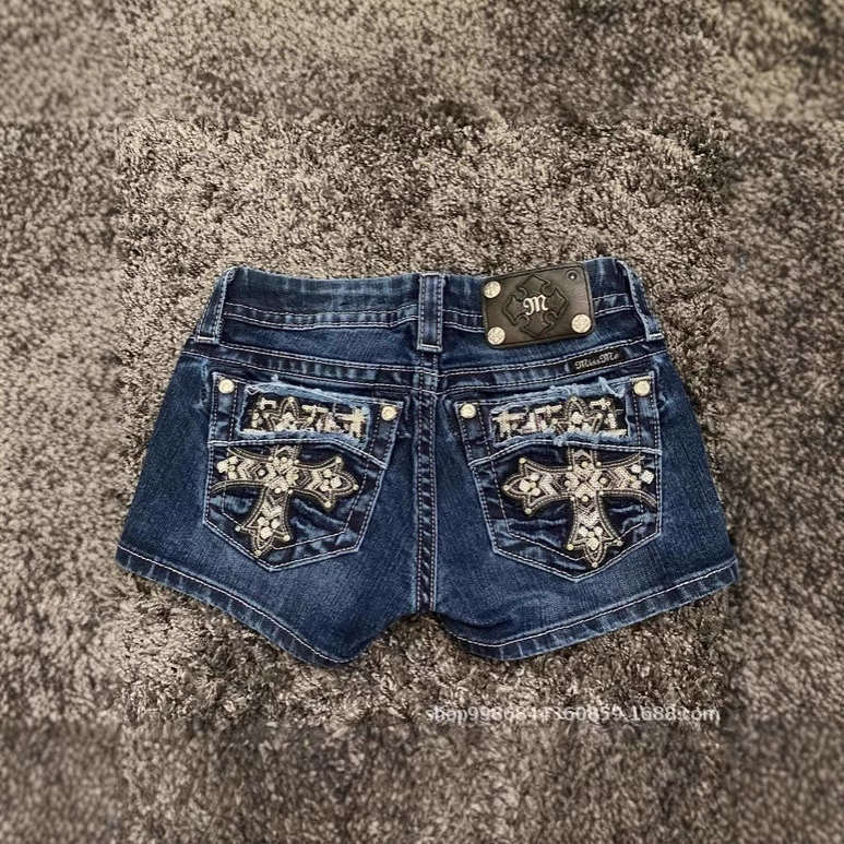 Узкие универсальные шорты для трансграничной внешней торговли, американские ретро-индивидуальные уличные шорты с вышивкой, весенне-летние джинсовые шорты для женщин