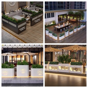 Outdoor Stainless Steel Flower Box Combination Light Box Solar Flower Trough Restaurant Milk Tea Shop Outdoor Partition Outdoor Flower Bed Customization