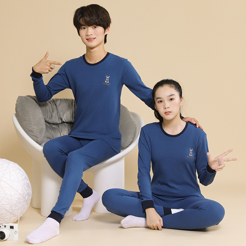 Teenagers' Intimates Set, Big Children's Pure Cotton Autumn Clothes and Long Pants, Warm Students' Base Cotton Sweaters, Home Clothes, Autumn and Winter Styles