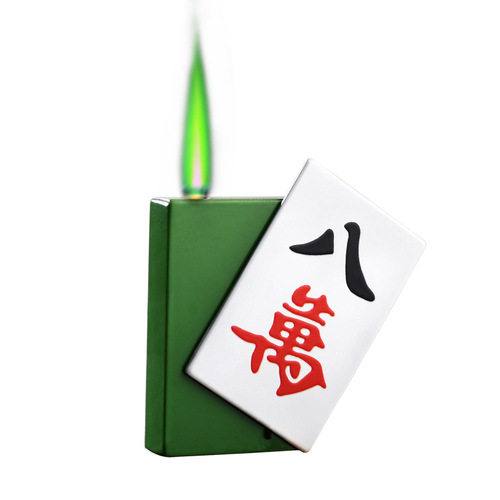 Same Mahjong Windproof Lighter Green Flame Metal Inflatable Personalized Creative Lighter Internet Celebrity
