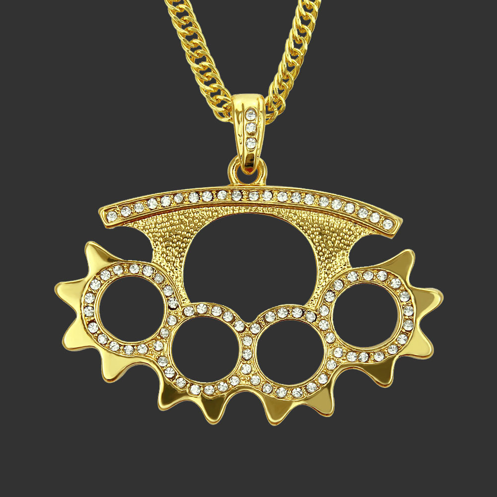Cross-Border Alloy Rhinestone Necklace with Diamond Gear Men's Hip-Hop Trendy Pendant Factory Direct Sale Hip-Hop Necklace for Men