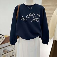钉珠刺绣蝴蝶结设计感秋季高级感韩系时尚圆领长袖上衣女套头卫衣