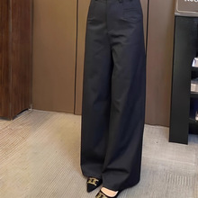 黑色垂感直筒裤女2025秋季新款气质通勤显瘦窄版韩式阔腿裤休闲裤