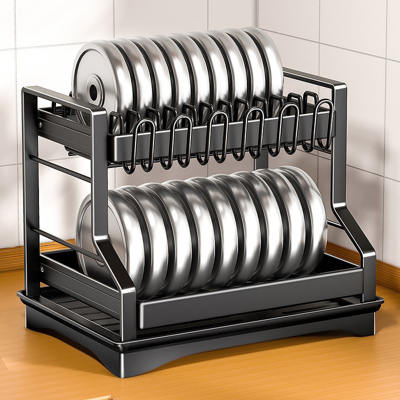 Estante de platos de cocina transfronteriza Estante de almacenamiento de mesa Estante de almacenamiento de platos multifuncional Estante de almacenamiento de platos palillos Estante de cuchillos de cilindro Estante de tablero de corte Doble capa