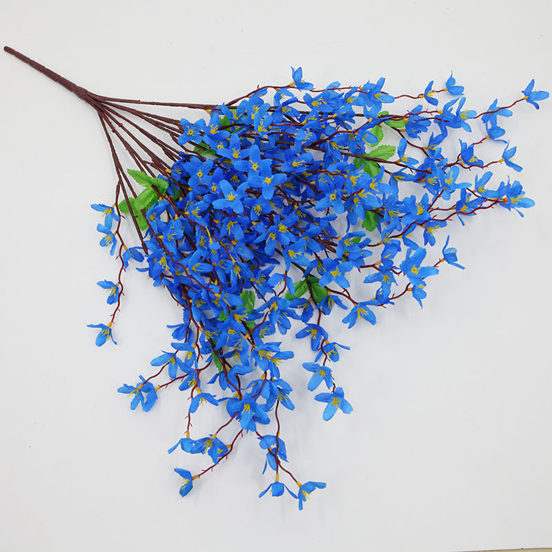 Flores artificiales, ramo de forsythia de 7 ramas para decoración de exteriores, arreglos florales, flores falsas para el hogar, flores de seda, flores al por mayor