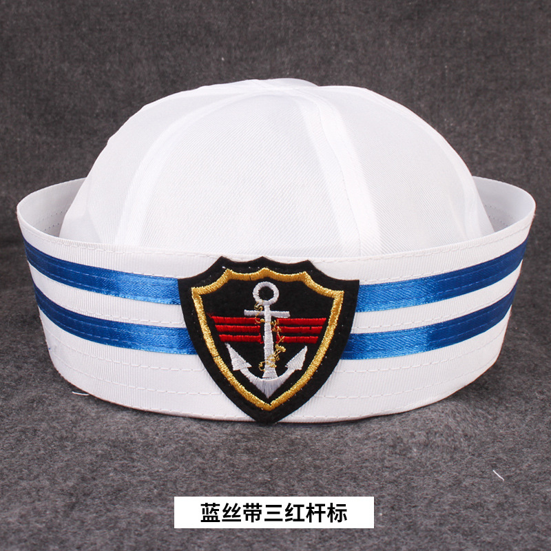 Navy Hat Sailor Hat Captain Hat Performance Stage Hat Kidsren Adult Party Uniform Hat Embroidered Logo Blue Ribbon Style