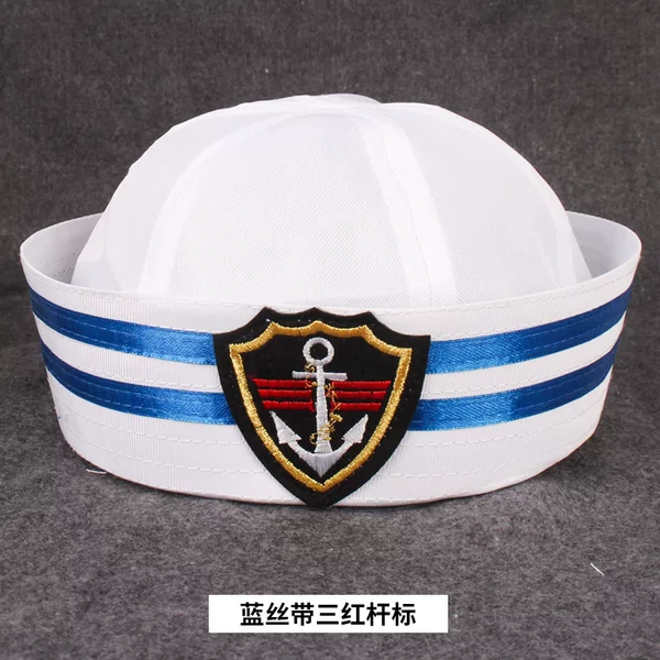 Navy Hat Sailor Hat Captain Hat Performance Stage Hat Kidsren Adult Party Uniform Hat Embroidered Logo Blue Ribbon Style