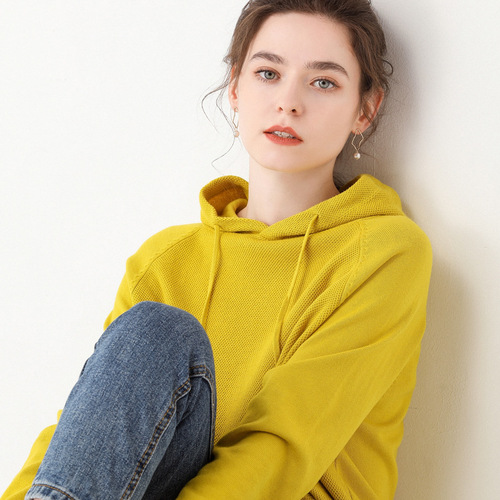 Cape Hoodie Knit Top, Refined Cotton Line, Loose and Lazy Korean Version, New Short Autumn and Winter Women's Top, Trendy