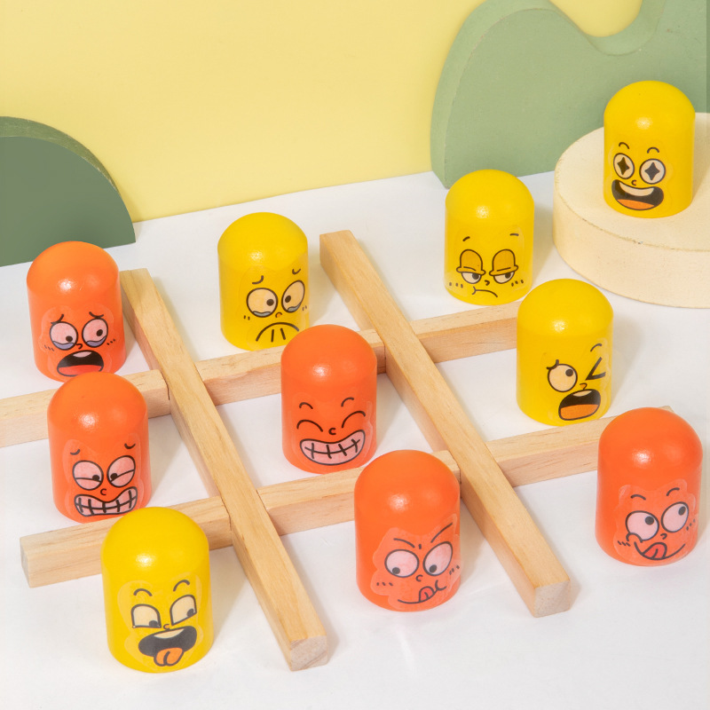Niños transfronterizos pegatinas emoticon creativas de madera tic-tac - toe juegos de pensamiento interactivos y divertidos