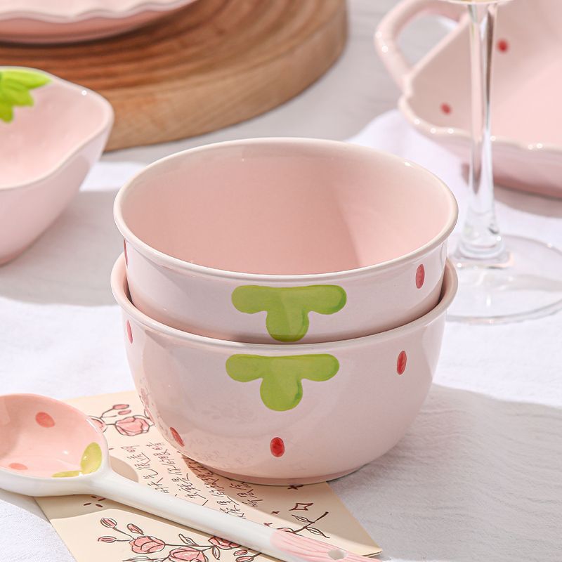 高見えするイチゴネットセレブかわいい女の子セラミックイン家庭用見栄えの良い食器セット丼スープボウル皿プレート|undefined