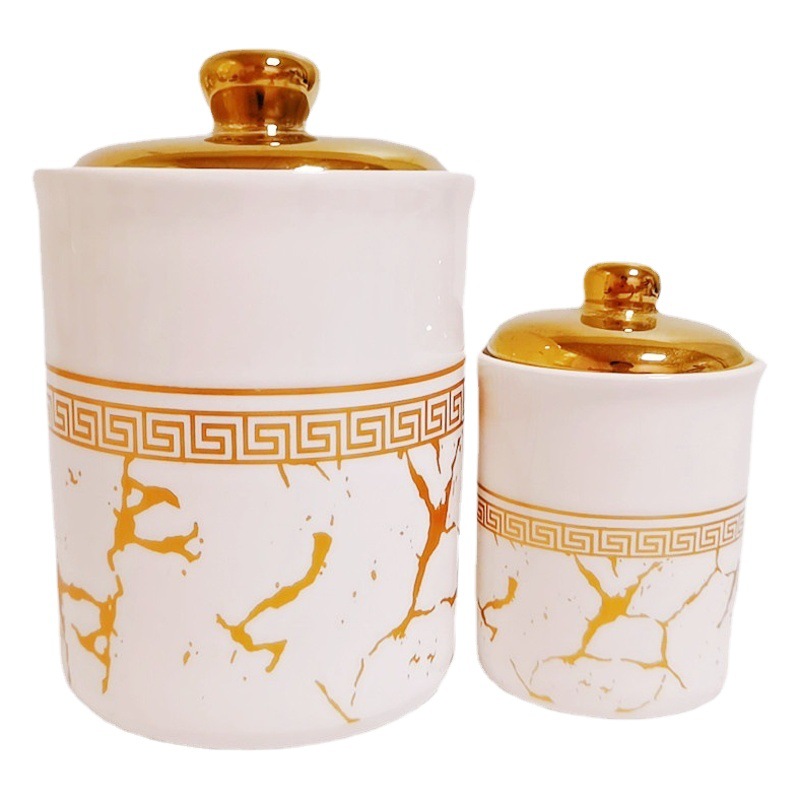 Transfronterizo de Oriente Medio Exportación de cerámica sellada jarra con estante de hierro condimento Jar de almacenamiento de cocina jarra de almacenamiento de dulces tarro de té