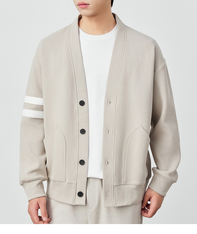 Áo khoác cardigan nam vải tuýt phối sọc tương phản kiểu mới — Màu đen chi tiết 27
