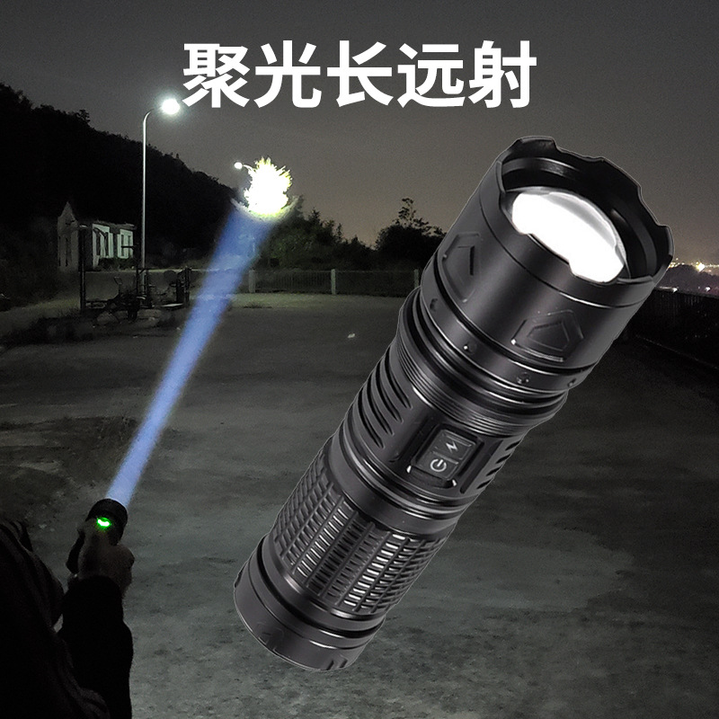 Lintera láser blanca personalizada de luces luminosas de inundación zoom recargable de aleación de aluminio enfocada iluminación LED de largo alcance