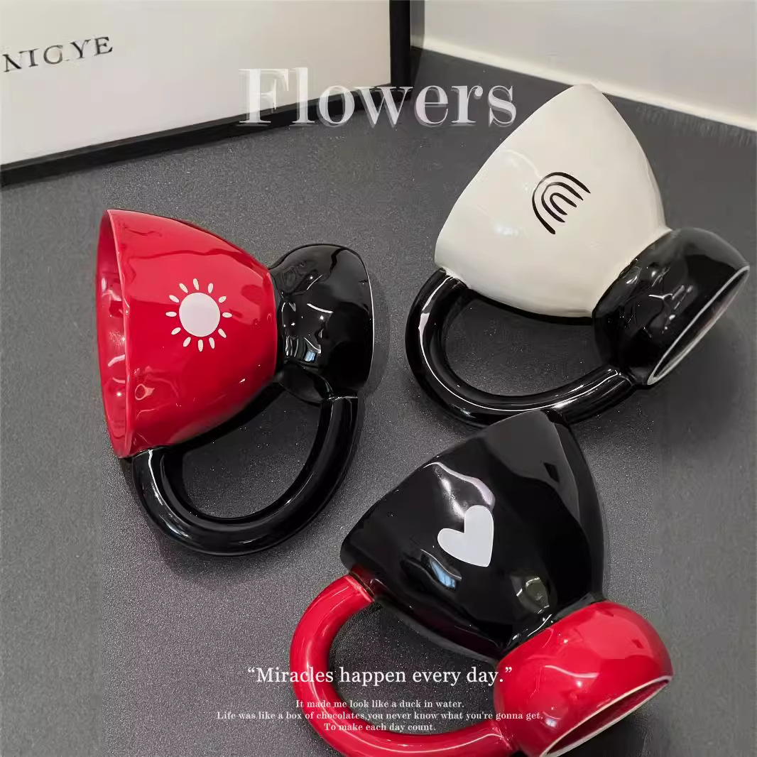 Retro tazas de alto pie en nicho de diseño de cerámica de color grueso taza de café casera regalo