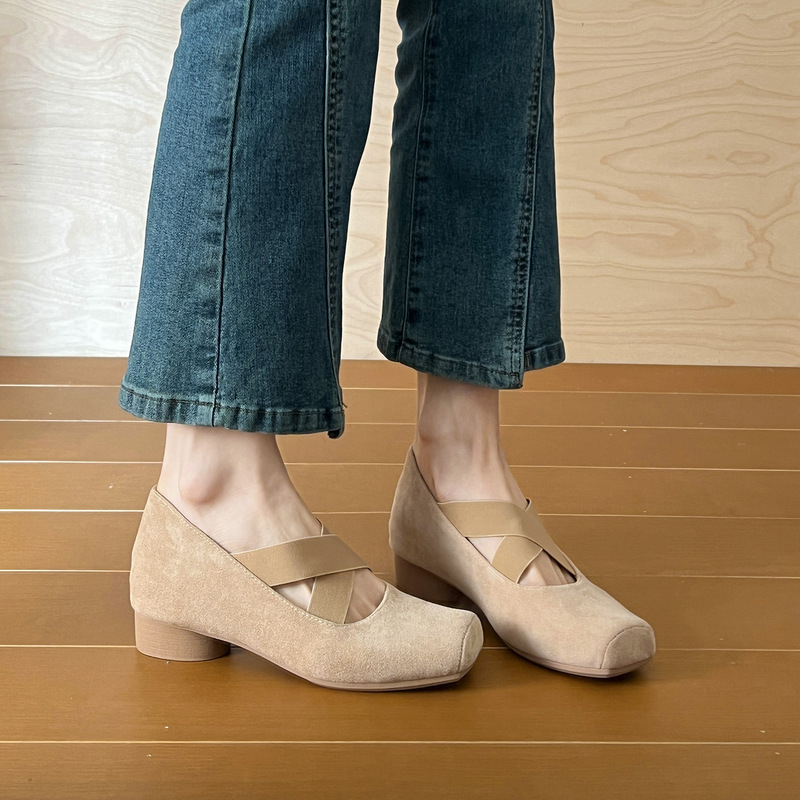 7cm internal height increase for petite women~Cross-strap ballet flats for women, 2026 spring/summer new style, square toe chunky heel Mary Jane 7cm internal height increase for petite women~Cross-strap ballet flats for women, 2026 spring/summer new style, square toe chunky heel Mary Jane