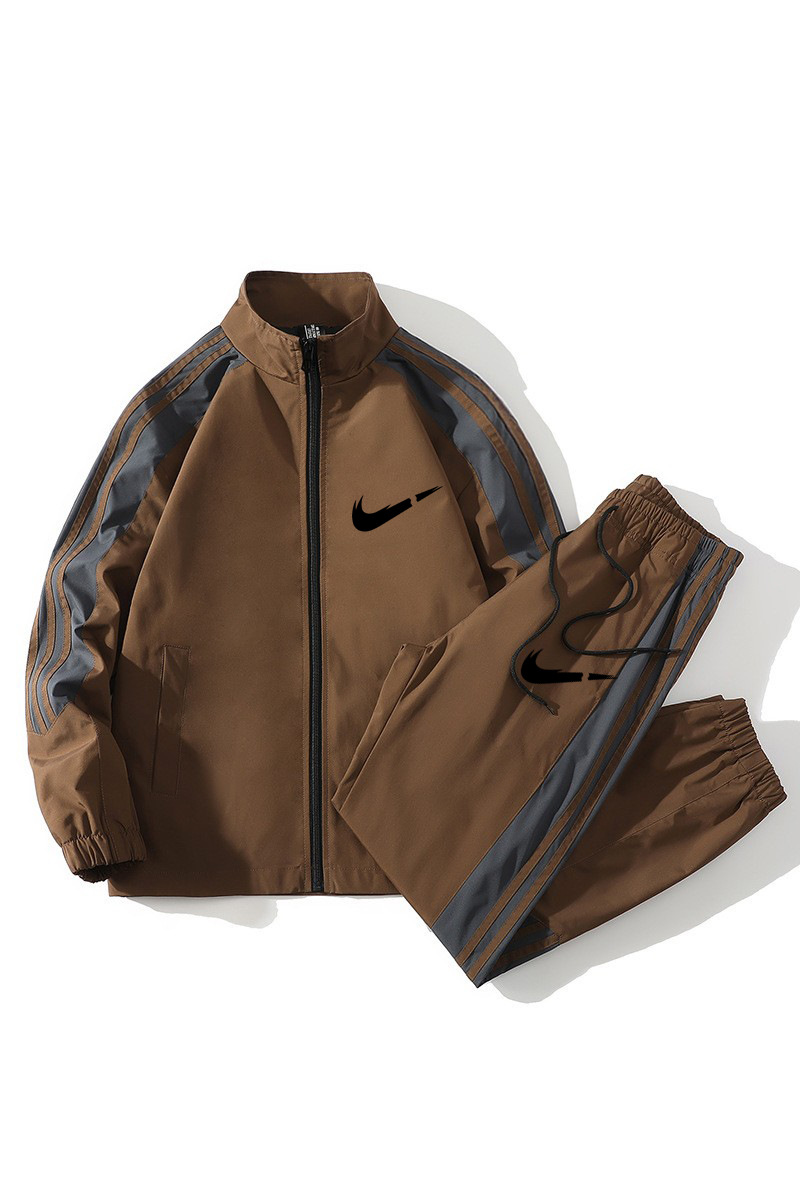 Sportlicher Herren-Trainingsanzug im NK-Stil, schwarze Windjacke mit grauen Streifen und Logo-Jogginghose, NK-Style für Fitnessstudio, Laufen und St