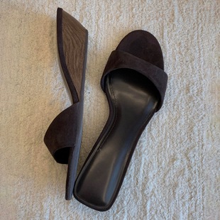 Sheepskin version ~ simple high-end sense wood grain wedge slippers women's 2025 new summer high heel sandals
