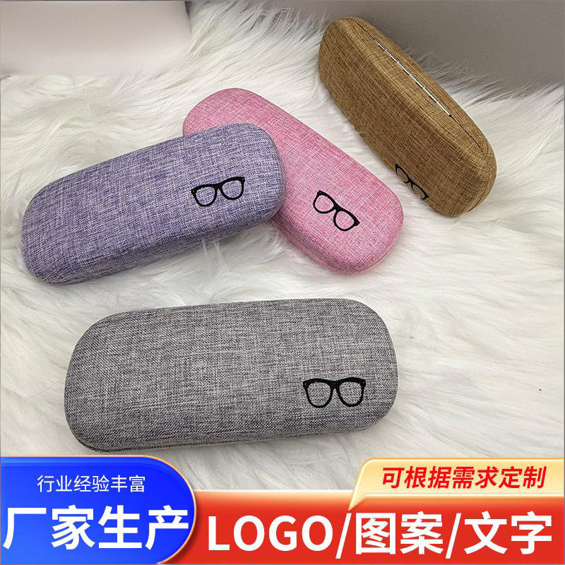 Caja de gafas de lino grande al por mayor en stock nuevo miopía puede imprimir una pequeña caja de almacenamiento de gafas rectangulares frescas