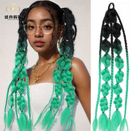 外贸绑带式渐变色灯笼泡泡辫子女士假发马尾脏辫甜酷多巴胺辫子