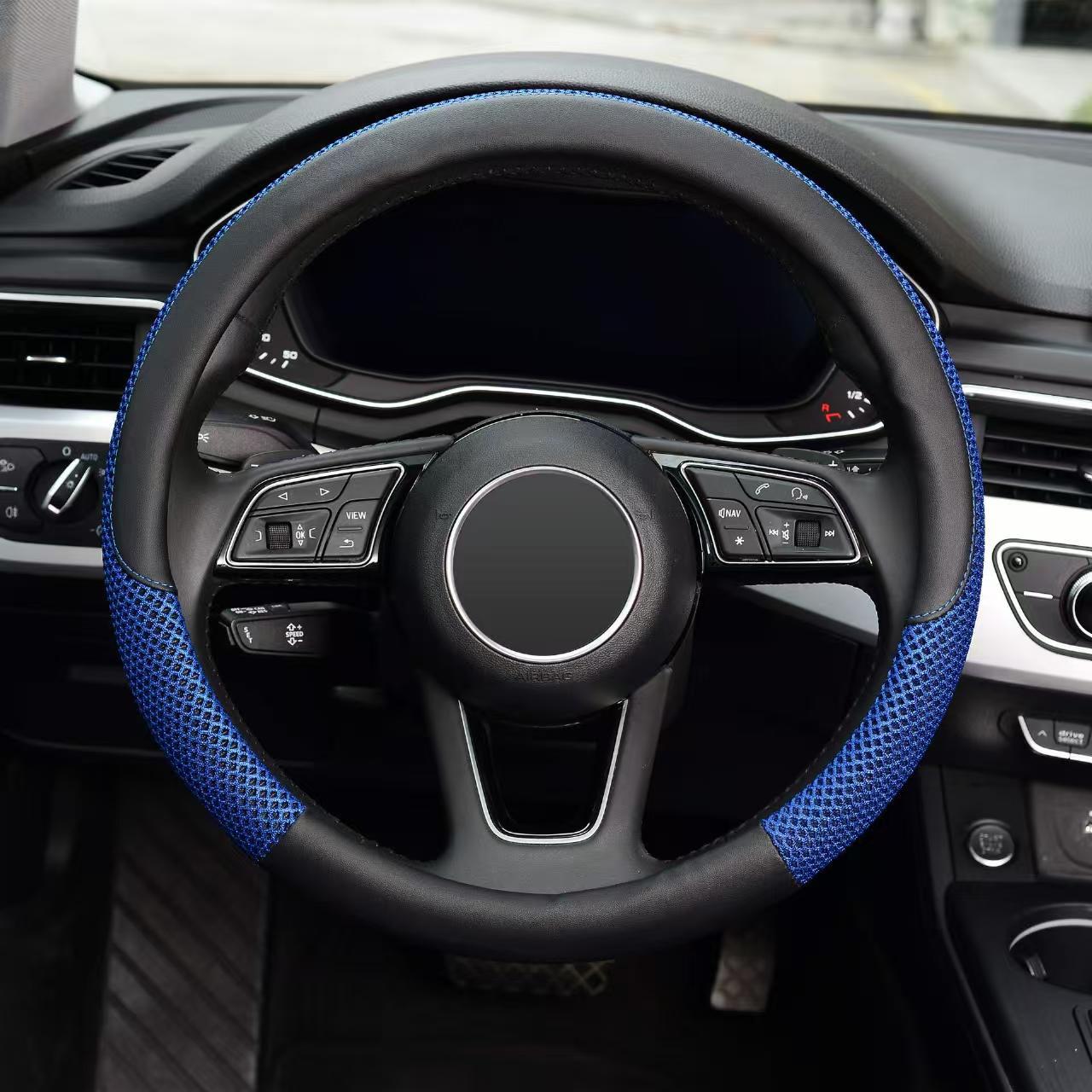 Car Steering Wheel Cover for All Seasons, Seam-Free Leather Ice Silk Men's and Women's Sports Universal Handlebar Cover