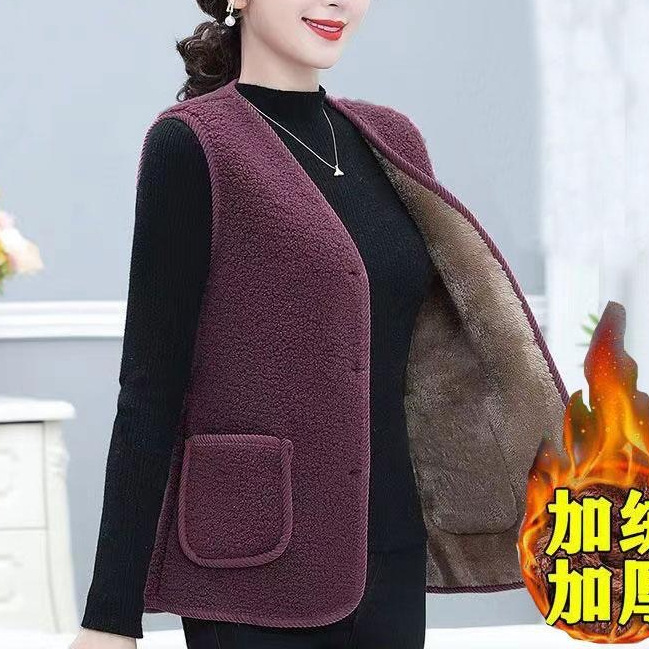 【加绒加厚】女士百搭皮毛一体羊羔绒马甲坎肩保暖洋气中老年毛马|undefined