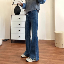 小个子开叉微喇裤女秋冬胖mm弹力马蹄牛仔加厚大码不贴腿喇叭裤
