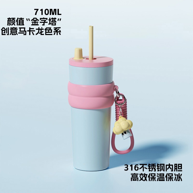 新款跨境316不锈钢冰霸杯渐变高颜值大容量保温杯子车载吸管水杯|undefined