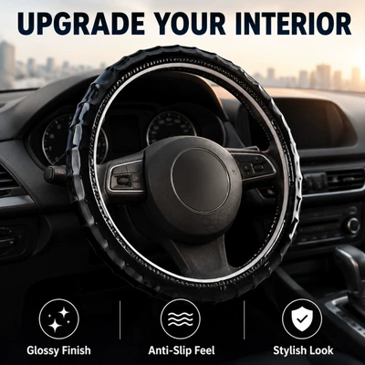 Cross-Border Amazon Temu Hot-Selling Label-Applicable Dropshipping Car Steering Wheel Cover Suitable for 15inch Models with Inner Ring (Steering wheel cover) - black-38cm