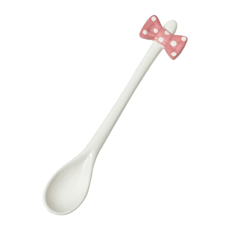 Hand-painted Ceramic Coffee Spoon With Bowknot Korean Style_voghion.com